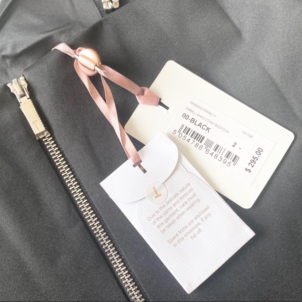 new Ted Baker ❃ Crystal Embellished Strap Midi Cocktail Dress ❃ Black Small 4 6 - Picture 7 of 15
